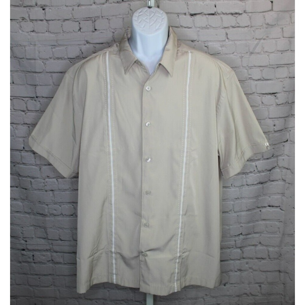 Cubavera Biege Shirt Men's XL Bowling Lounge‎ Resort Short Sleeve Button Up EUC